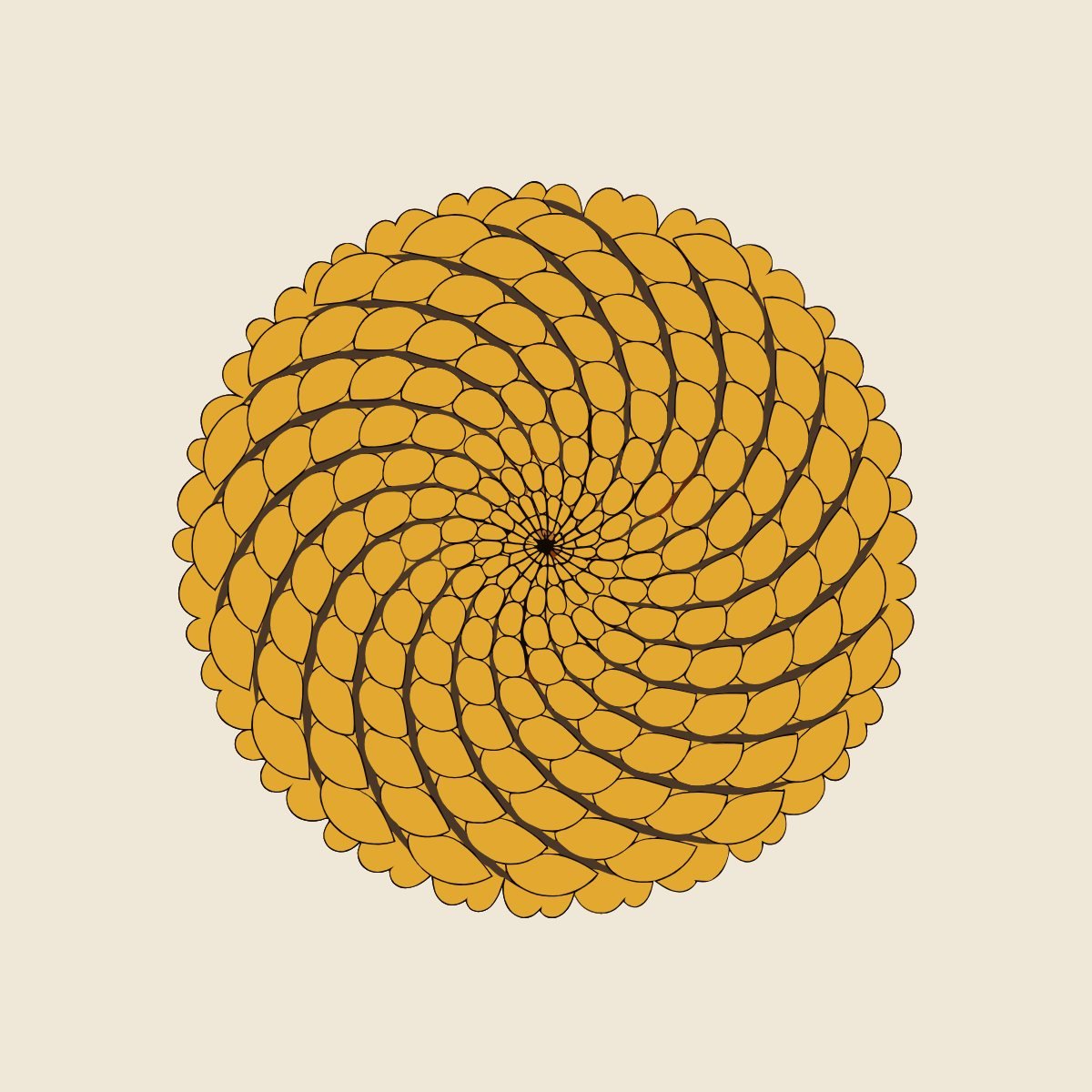 Gold phyllotaxis spiral pattern on warm ivory — a sunflower seed-head motif