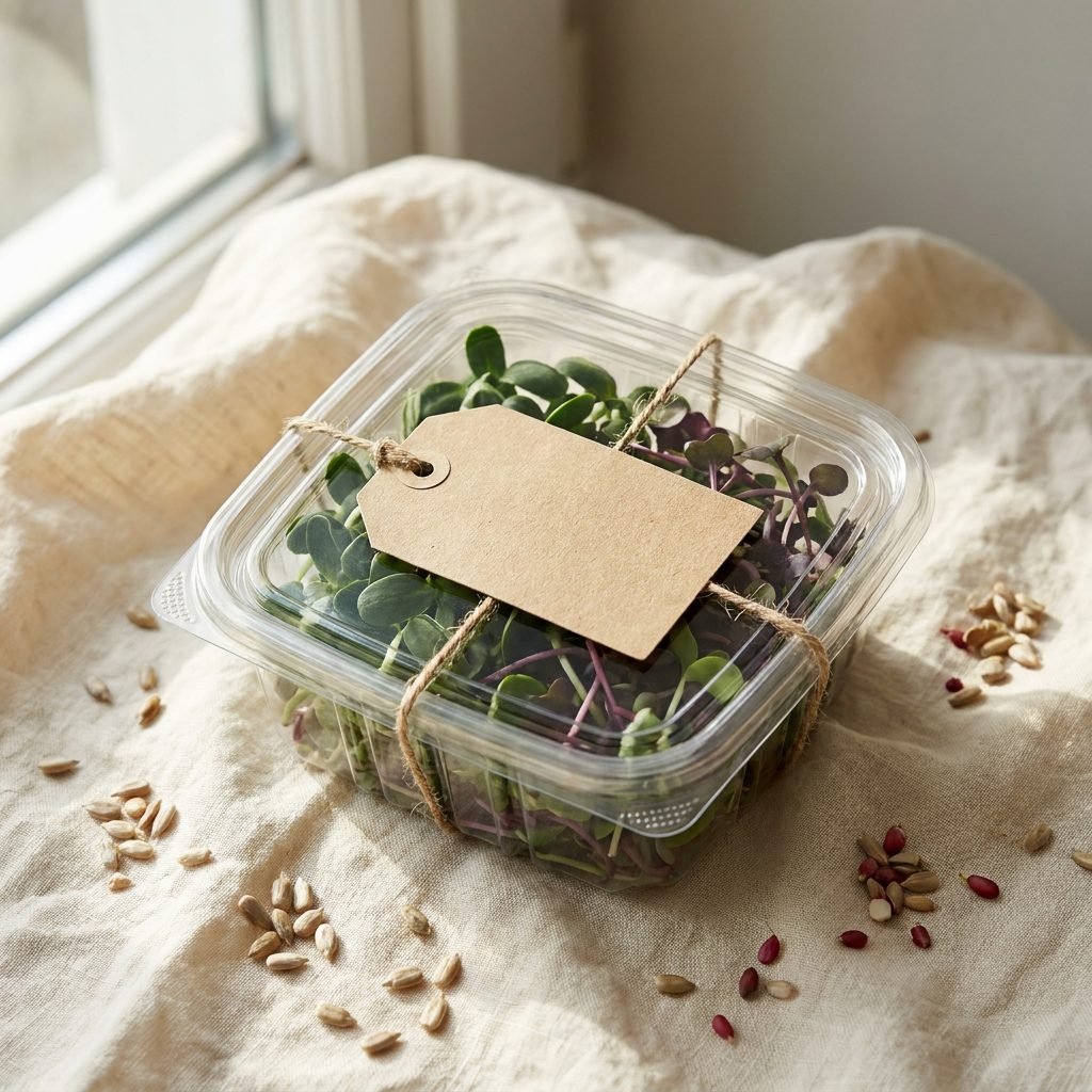 Temporary AI placeholder: a container of fresh microgreens